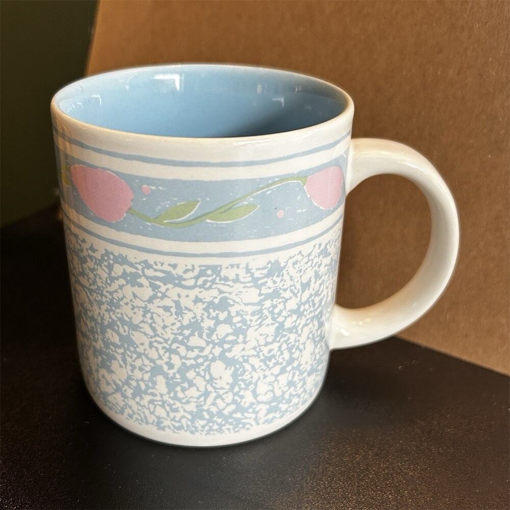 K.I.C. Blue Floral Speckled Pattern Ceramic Coffee Mug Round Multicolor